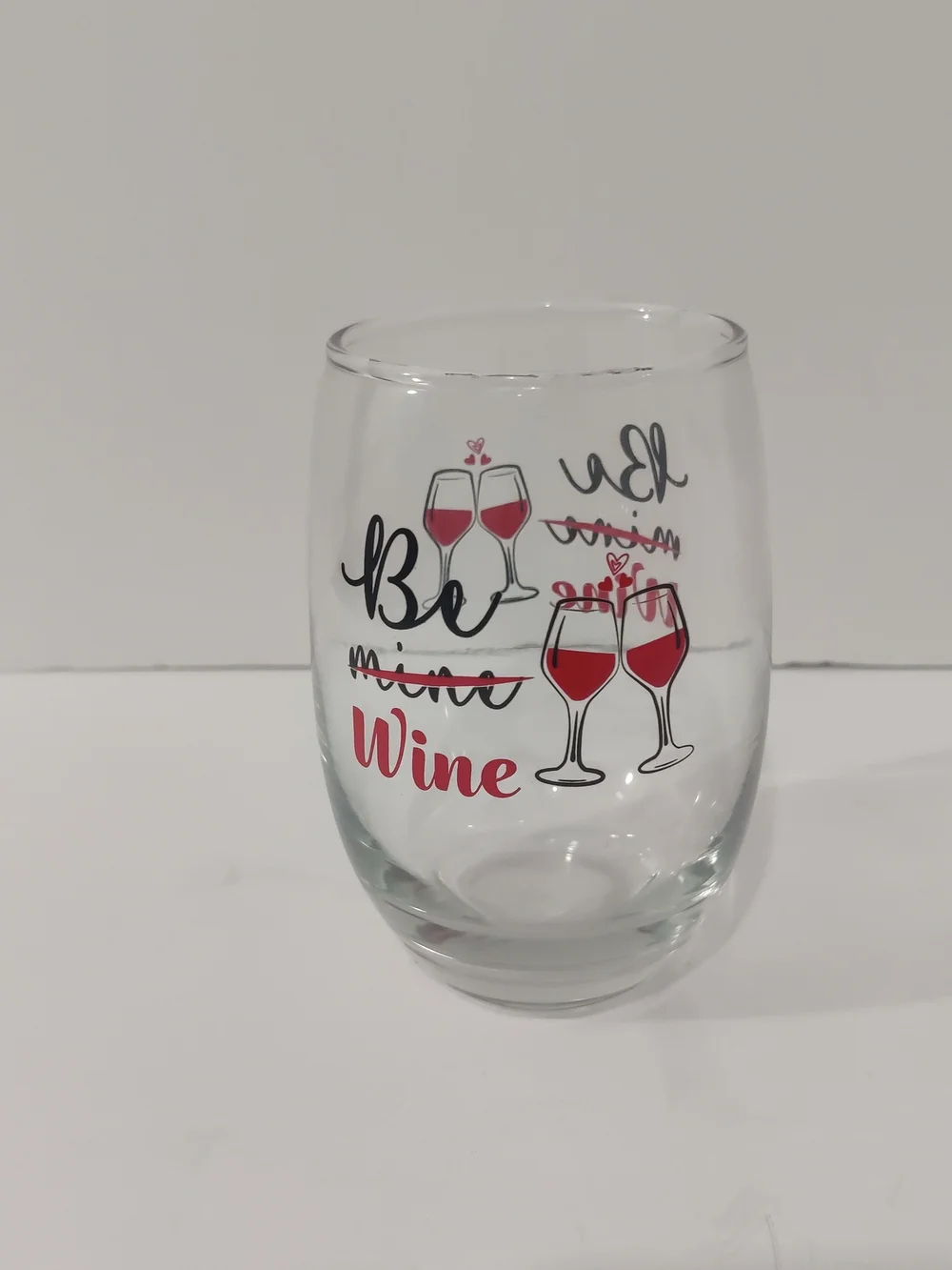 Be Mine Stemless Wine Glasses - Clear with Red Accent - Set of 3